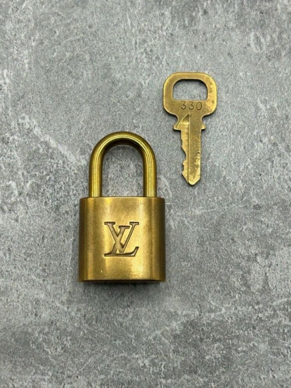 Authentic Louis Vuitton Gold Brass Padlock & Key Set Bag Charm #330
